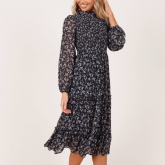Petal & Pup Dresses & Skirts - NWT Petal & Pup EDWINA SHIRRED FRILL LONG SLEEVE MIDI DRESS NAVY FLORAL Size XL